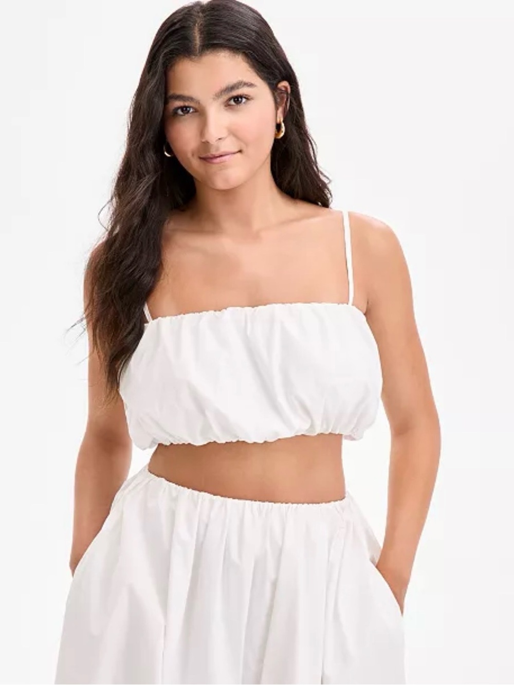 🆕 French Connection Nomi Cotton Bubble Crop Top White Size L